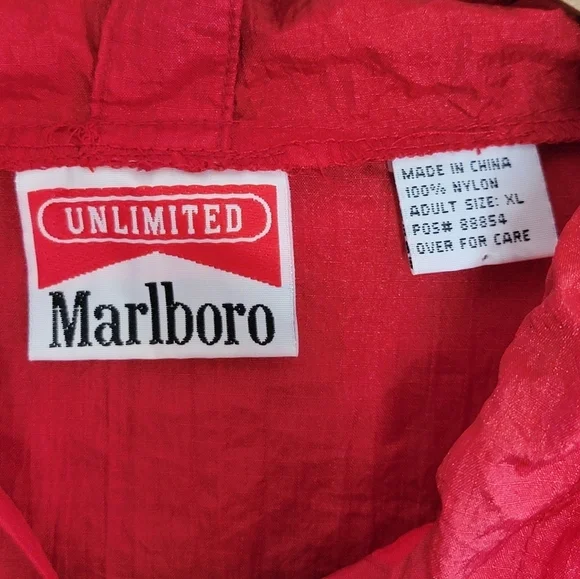 90s Vintage Marlboro | Red Windbreaker Pullover Nylon Jacket Collapses into Bag - Picture 5 of 11